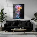 Ethereal Jellyfish Woman Glass Wall Art – Surreal Ocean Fantasy UV Print Panel-KAFCD200