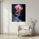 Ethereal Jellyfish Woman Glass Wall Art – Surreal Ocean Fantasy UV Print Panel-KAFCD200