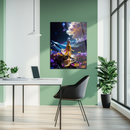 Golden Gown Fantasy Glass Wall Art – Dreamy Goddess Walking in Cosmic Flower Field UV Print-KAFCD201
