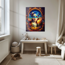 Cosmic Mind Glass Wall Art – Surreal Portrait of Woman with Galaxy and Nature Fusion UV Print-KAFCD202