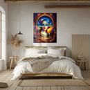 Cosmic Mind Glass Wall Art – Surreal Portrait of Woman with Galaxy and Nature Fusion UV Print-KAFCD202
