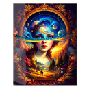 Cosmic Mind Glass Wall Art – Surreal Portrait of Woman with Galaxy and Nature Fusion UV Print-KAFCD202