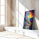 Surreal Red Boot Glass Wall Art – Dreamy Fantasy Pathway with Feathers and Sunset UV Print-KAFCD203