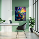 Surreal Red Boot Glass Wall Art – Dreamy Fantasy Pathway with Feathers and Sunset UV Print-KAFCD203