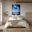 Surreal Plane Takeoff Glass Wall Art – Jet Lifting into Thunderstorm Portal UV Print-KAFCD204