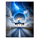 Surreal Plane Takeoff Glass Wall Art – Jet Lifting into Thunderstorm Portal UV Print-KAFCD204