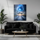 Epic Jet Takeoff Glass Wall Art – Plane Launch into Vortex Sky UV Print Decor-KAFCD205