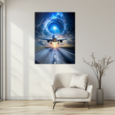 Epic Jet Takeoff Glass Wall Art – Plane Launch into Vortex Sky UV Print Decor-KAFCD205