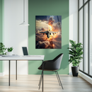 Fighter Jet Explosion Glass Wall Art – Combat Aircraft Over Battlefield UV Print-KAFCD206