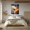 Fighter Jet Explosion Glass Wall Art – Combat Aircraft Over Battlefield UV Print-KAFCD206