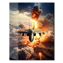 Fighter Jet Explosion Glass Wall Art – Combat Aircraft Over Battlefield UV Print-KAFCD206