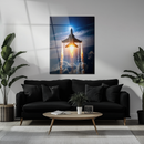 Supersonic Fighter Jet Glass Wall Art – Rocket Boost Takeoff UV Printed Panel-KAFCD207