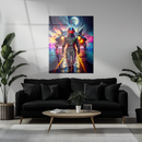 Astronaut Fighter Jet Glass Wall Art – Neon Sci-Fi Pilot UV Printed Space Decor-KAFCD209