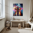 Astronaut Fighter Jet Glass Wall Art – Neon Sci-Fi Pilot UV Printed Space Decor-KAFCD209