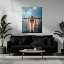 Female Fighter Pilot Glass Wall Art – Stormy Jet Runway UV Print Aviation Decor-KAFCD210