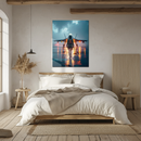 Female Fighter Pilot Glass Wall Art – Stormy Jet Runway UV Print Aviation Decor-KAFCD210