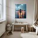 Female Fighter Pilot Glass Wall Art – Stormy Jet Runway UV Print Aviation Decor-KAFCD210