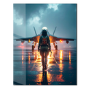 Female Fighter Pilot Glass Wall Art – Stormy Jet Runway UV Print Aviation Decor-KAFCD210