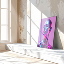 Neon Chrome Woman Portrait Glass Wall Art – Futuristic UV Print for Modern Spaces-KAFCD211