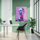 Neon Chrome Woman Portrait Glass Wall Art – Futuristic UV Print for Modern Spaces-KAFCD211