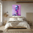 Neon Chrome Woman Portrait Glass Wall Art – Futuristic UV Print for Modern Spaces-KAFCD211