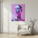 Neon Chrome Woman Portrait Glass Wall Art – Futuristic UV Print for Modern Spaces-KAFCD211