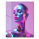 Neon Chrome Woman Portrait Glass Wall Art – Futuristic UV Print for Modern Spaces-KAFCD211
