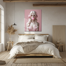Blonde Girl with Pink Headphones Glass Wall Art – Bubblegum Pop UV Print for Modern Interiors-KAFCD214