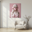 Blonde Girl with Pink Headphones Glass Wall Art – Bubblegum Pop UV Print for Modern Interiors-KAFCD214