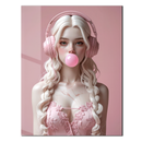 Blonde Girl with Pink Headphones Glass Wall Art – Bubblegum Pop UV Print for Modern Interiors-KAFCD214