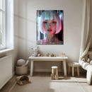 Neon Cyber Girl Glass Wall Art – Futuristic Portrait UV Printed on Glossy Tempered Glass-KAFCD215