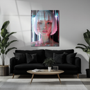 Neon Cyber Girl Glass Wall Art – Futuristic Portrait UV Printed on Glossy Tempered Glass-KAFCD215