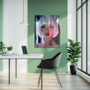 Neon Cyber Girl Glass Wall Art – Futuristic Portrait UV Printed on Glossy Tempered Glass-KAFCD215