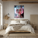 Neon Cyber Girl Glass Wall Art – Futuristic Portrait UV Printed on Glossy Tempered Glass-KAFCD215