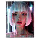 Neon Cyber Girl Glass Wall Art – Futuristic Portrait UV Printed on Glossy Tempered Glass-KAFCD215