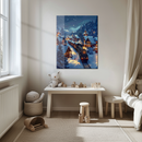 Winter Holiday Train Glass Wall Art – Snowy Village & Steam Engine Christmas Decor UV Print-KAFCD216