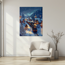 Winter Holiday Train Glass Wall Art – Snowy Village & Steam Engine Christmas Decor UV Print-KAFCD216