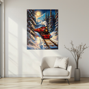 Moonlit Red Train Glass Wall Art – Snowy Forest Steam Engine Winter Night Decor UV Print-KAFCD217