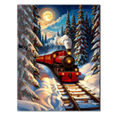 Moonlit Red Train Glass Wall Art – Snowy Forest Steam Engine Winter Night Decor UV Print-KAFCD217