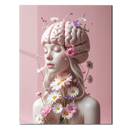Floral Mind Girl Glass Art – Pink Brain & Daisies UV Print Feminine Wall Decor-KAFCD219