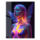 Neon Fairy Girl Glass Wall Art – Futuristic Wings & Hex Glow Design UV Print Panel-KAFCD220