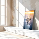 Fighter Jet Glass Wall Art – High-Speed Aircraft Over Ocean at Sunset UV Print Panel-KAFCD221