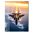 Fighter Jet Glass Wall Art – High-Speed Aircraft Over Ocean at Sunset UV Print Panel-KAFCD221