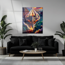 Futuristic Fighter Jet Glass Wall Art – Vibrant Jet Stream Over Ocean UV Printed Panel-KAFCD222