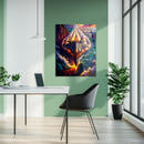 Futuristic Fighter Jet Glass Wall Art – Vibrant Jet Stream Over Ocean UV Printed Panel-KAFCD222