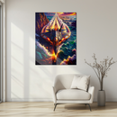 Futuristic Fighter Jet Glass Wall Art – Vibrant Jet Stream Over Ocean UV Printed Panel-KAFCD222