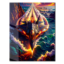 Futuristic Fighter Jet Glass Wall Art – Vibrant Jet Stream Over Ocean UV Printed Panel-KAFCD222