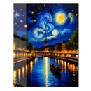 Starry Night Inspired River City Glass Wall Art – Gondola and Bridge Scenic UV Print-KAFCD223