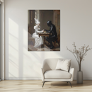 Romantic Chess Duel Glass Wall Art – Gothic Knight vs Angelic Queen UV Print Panel-KAFCD224