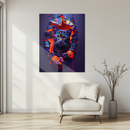 Luminous Panther Cat Glass Wall Art – Neon Breakthrough UV Print Panel-KAFCD225